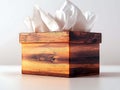 Elegant wooden tissue box with soft white tissues, showcasing rustic charm and modern simplicity. Perfect for home decor, adding Royalty Free Stock Photo