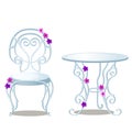 Elegant wrought-iron furniture made of glass and metal isolated on white background. Vector cartoon close-up