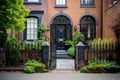elegant wrought iron gate in front of classic brick wall