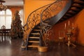 elegant wrought iron staircase in an upscale interior