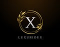 Elegant X Letter Floral Design. Circle Luxury X Gold Logo Icon Royalty Free Stock Photo