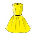 Elegant yellow dress icon. Beautiful short yellow dress with black/dark gray belt, isolated on white background Royalty Free Stock Photo