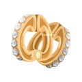 Elegant yellow gold earrings with shiny diamonds. Luxury earclips with phianite. Royalty Free Stock Photo