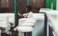 Black girl in a train dining-car Royalty Free Stock Photo