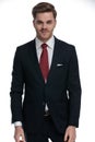 Elegant young businessman wearing suit and smiling Royalty Free Stock Photo