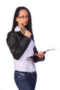 Elegant young businesswoman holding a clipboard Royalty Free Stock Photo