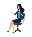 elegant young businesswoman seated in office chair