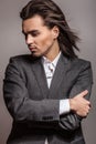 Elegant young handsome man. Studio fashion portrait. Royalty Free Stock Photo