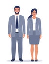 Elegant young man and woman in business suits. Flat sytle illustration of a handsome successful business people