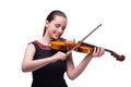 The elegant young violin player isolated on white Royalty Free Stock Photo