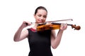 The elegant young violin player isolated on white Royalty Free Stock Photo