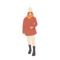 Elegant young woman character wearing warm winter cold autumn or spring attire stay fashionable