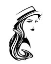 Woman wearing straw boater hat black vector portrait