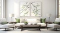 Elegant Zen-inspired Living Room With White Furniture And Green Accents Royalty Free Stock Photo