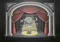 An elegantly drawn theater scene features two white, ornate columns supporting a proscenium arch. Royalty Free Stock Photo