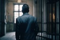 An elegantly dressed businessman in prison AI generated Royalty Free Stock Photo
