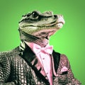 Elegantly Formal Crocodile In A Suit With Bow Tie
