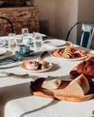 Elegantly set table adorned with a typical Italian breakfast table