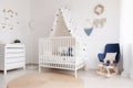 Elegantly Simple, Unisex Minimalist Nursery with a White Crib and Chic DÃÂ©cor. Generative AI