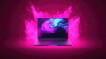 an elegeant pink inspired laptop mockup with splash effect, ai generated image