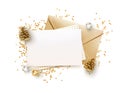 Golden envelope and blank memo paper mock up design template