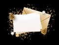 Golden envelope and blank memo paper mock up design template