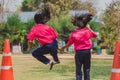 Elemantary Students Grade 3 take exams High jump. Royalty Free Stock Photo