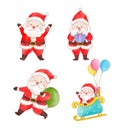 set of watercolor character of Santa Claus