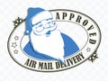 Element of Christmas composition. Oval stamp with face of Santa Claus with beard