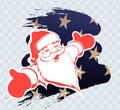 Element of Christmas composition. Silhouette of Santa Claus, hands spread on the sides, silhouette of a star