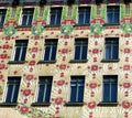 Element of the colorful facade of the Majolica house, Vienna, Austria Royalty Free Stock Photo