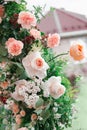 An element of decoration at a wedding. Arch of roses. Close up Royalty Free Stock Photo