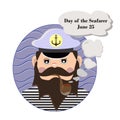 Element of design for the Day of the seafarer, the captain of the ship smokes a pipe