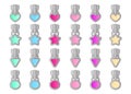 Set of cute little locks in light pink, purple, green, blue, yellow colors.
