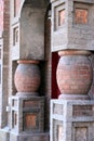 The monument of architecture of art Nouveau. Decorative tile. Flowers. The house was built in 1900.