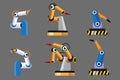 Robotic arms icons set. Vector illustration of robot arm icons for industrial plant. Royalty Free Stock Photo