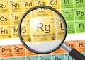 Element of Roentgenium with magnifying glass Royalty Free Stock Photo