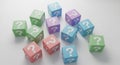 Assortment of Colorful Cubes with White Question Marks Scattered on a White Surface Royalty Free Stock Photo