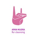 Element yoga Apan Vayu mudra pink hand. Vector illustration on a white background for a yoga studio, postcards Royalty Free Stock Photo