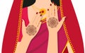 Element yoga mudra hands with mehndi patterns. Vector illustration for a yoga studio, tattoo, spas, postcards, souvenirs.