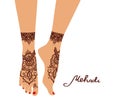 Element yoga mudra legs with mehendi patterns. Vector illustration for a yoga studio, tattoo, spas, postcards, souvenirs.