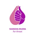 Element yoga shankha mudra hands. Vector illustration for a yoga studio, postcards, souvenirs. Pink hand and purple hand