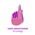 Element yoga vajra arrow mudra hands. Vector illustration for a yoga studio, postcards, souvenirs. Pink hand and purple