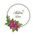 Element for your design in card fall in love, with drawing of purple flower frame. Vector Royalty Free Stock Photo