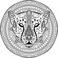 Element for your design. National ethnic circular pattern with the head of a Cheetah. Coloring page