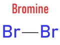 Elemental bromine Br2, molecule. Skeletal formula. Chemical structure