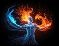 Elemental Conjuring: Invisible Hands Wielding Fire and Wind in Blazing Symmetry Royalty Free Stock Photo