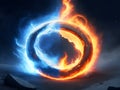 Elemental Fusion: Fire and Ice in a Captivating Lightning Circle Royalty Free Stock Photo