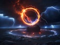 Elemental Fusion: Fire and Ice Circle Lightning Royalty Free Stock Photo