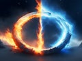 Elemental Fusion: Fire and Ice in a Dazzling Circle of Lightning Royalty Free Stock Photo